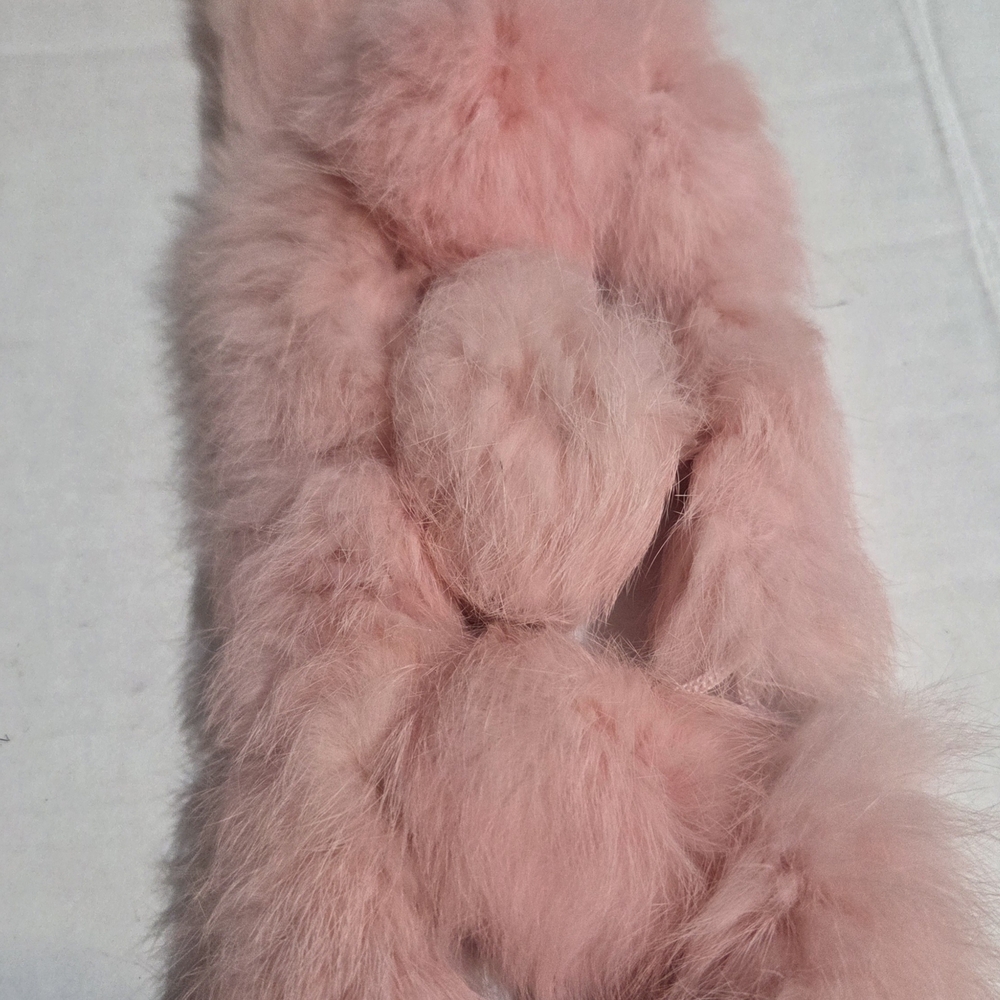 Fluffy Pink Rabbit Fur Pompom Scarf